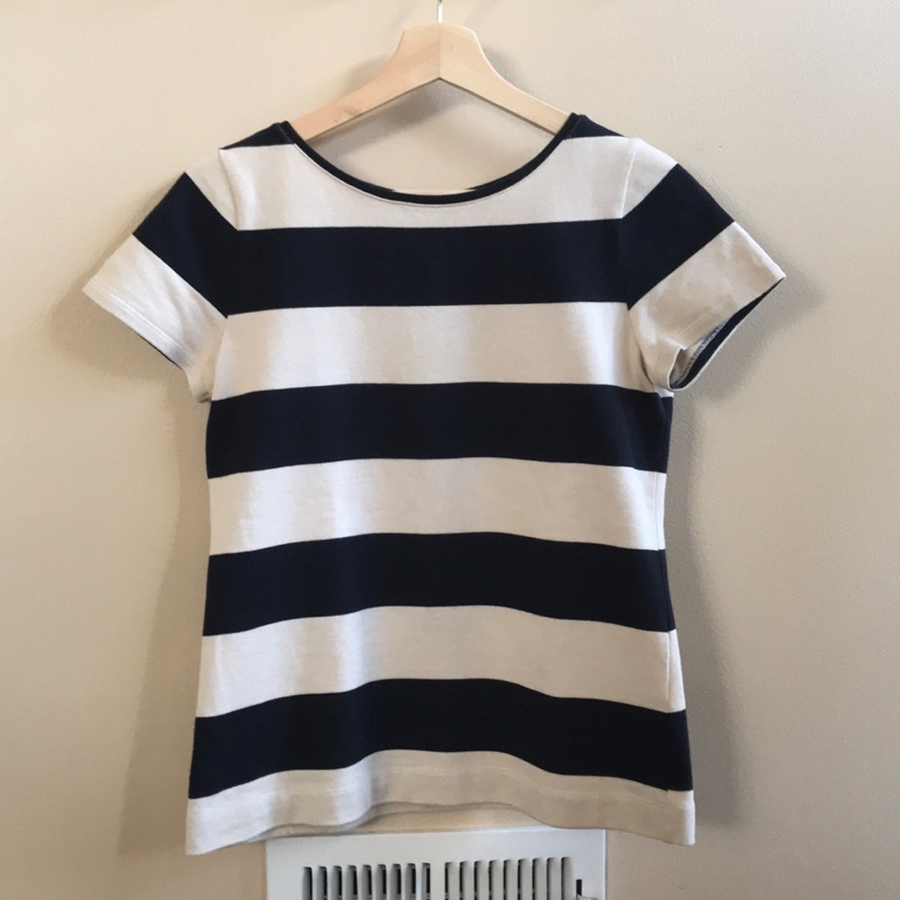 LOFT Cream and Black Striped Top - XS